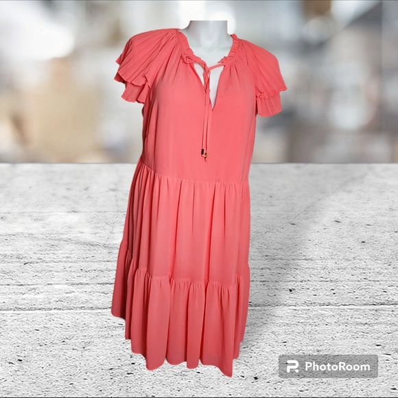 Vince Camuto Pleated Tiered  Flutter Sleeve Dress Size 16W - Picture 3 of 11